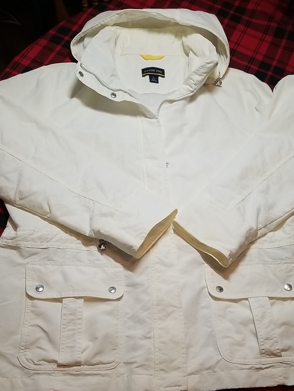 Lands' End Women's Cream Hooded Ski Jacket